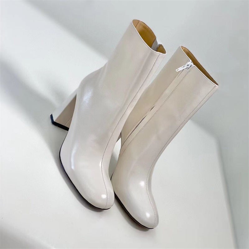 Classic Elegant Ankle Boots with 100% Sheepskin Lining High Heel Side Zipper Boots