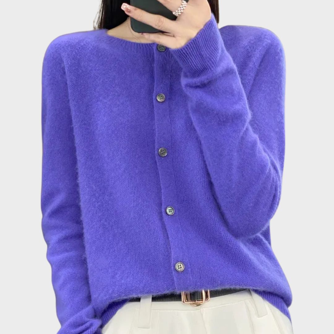 Crew Neck Button Front Long Sleeve Knit Cardigan