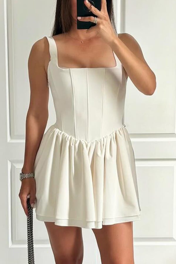 Solid Velvet Square Neck Slim Fit Mini Dress - View 3