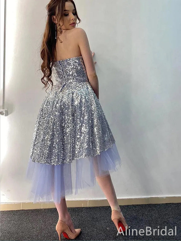 Sequin Strapless Tulle Underlay A-Line Short Homecoming Dress 2