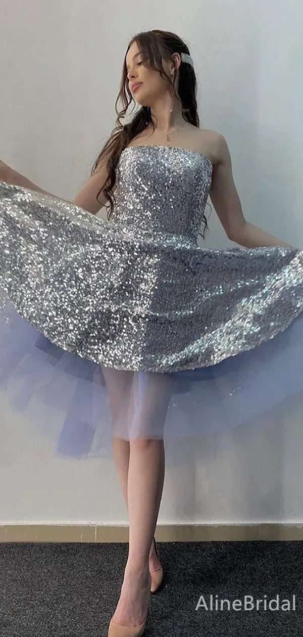 Sequin Strapless Tulle Underlay A-Line Short Homecoming Dress 3