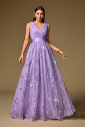 Double V Neck Short Sleeve Prom Dress