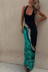 Summer Adventures Tie-dye Print Back Lace-up Stretch Maxi Dress - View 2