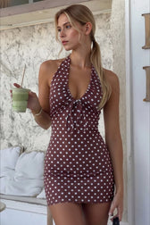 Sexy Spaghetti Strap Tie Polka Dot Bodycon Party Dress