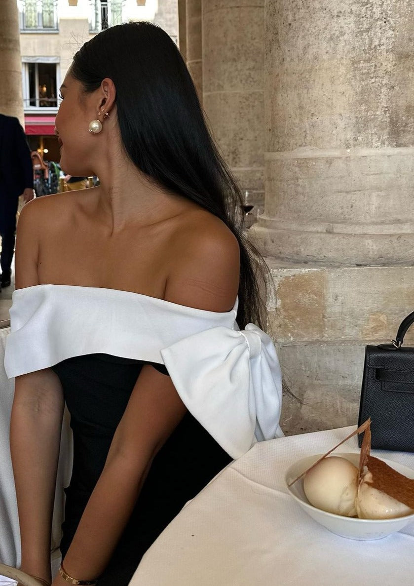 Francine One Shoulder Bow Tie Slit Midi Dress