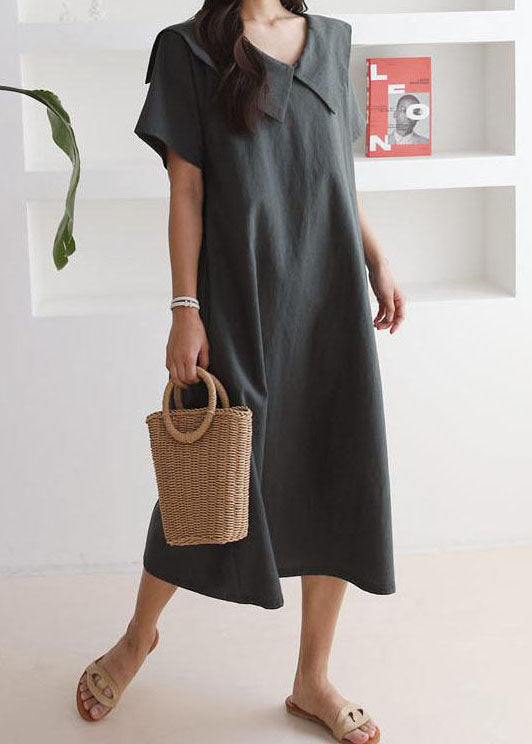 Oversized Peter Pan Collar Short Sleeve Shift Midi Dress