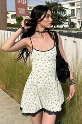 Floral Print Waist Cinch A Line Slip Dress