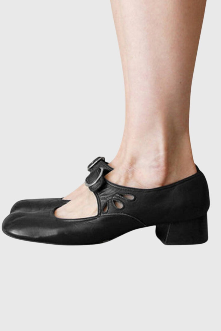 Square Toe Buckle Strap Low Block Heel Mary Jane Pumps
