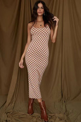 Abstract Print Knit Spaghetti Strap Bodycon Maxi Dress 25