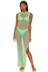 Crochet Knit Sleeveless High Neck Maxi Dress 18