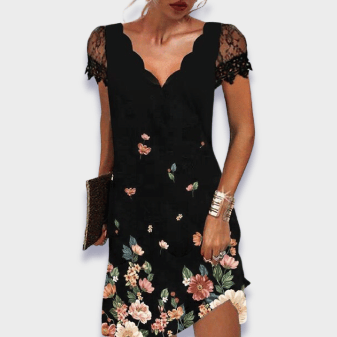 Lace Sleeve Scallop V-Neck Mini Dress 7