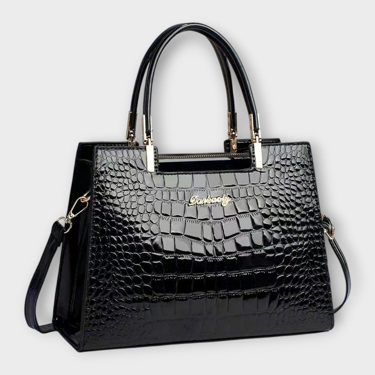 Croc Embossed Structured Top Handle Tote Bag