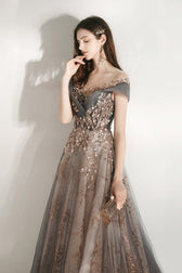 V Neck Beaded Ball Gown Prom Dress