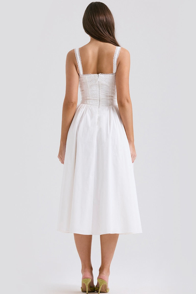 White Lace Spaghetti Strap Midi Dress - View 6