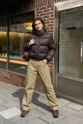Cocoa Bean Stand Trendy Collar Quilted Puffer Coat