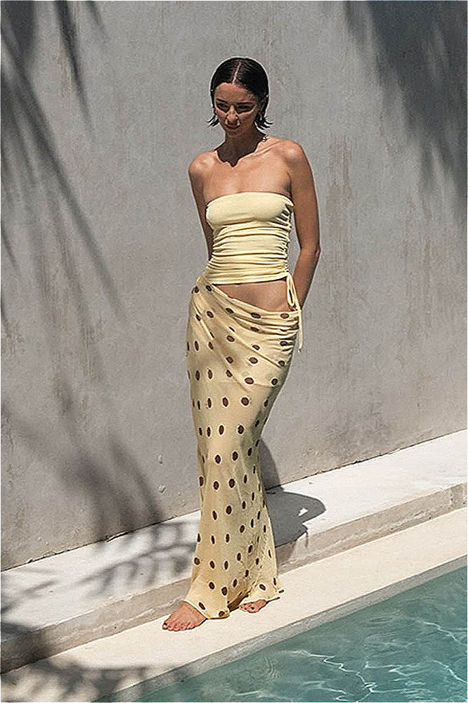 Polka Dot Strapless Bodycon Maxi Dress