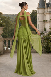 Strapless Backless Mesh Ruched Slit Party Dress 2