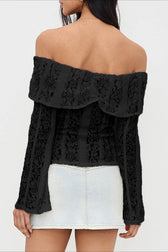 Off Shoulder Lace Patchwork Bodycon Long Sleeve Tee