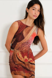 Abstract Watercolor Asymmetric Hem Mini Dress