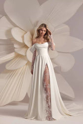 Off Shoulder Train Elegant White Wedding Dress