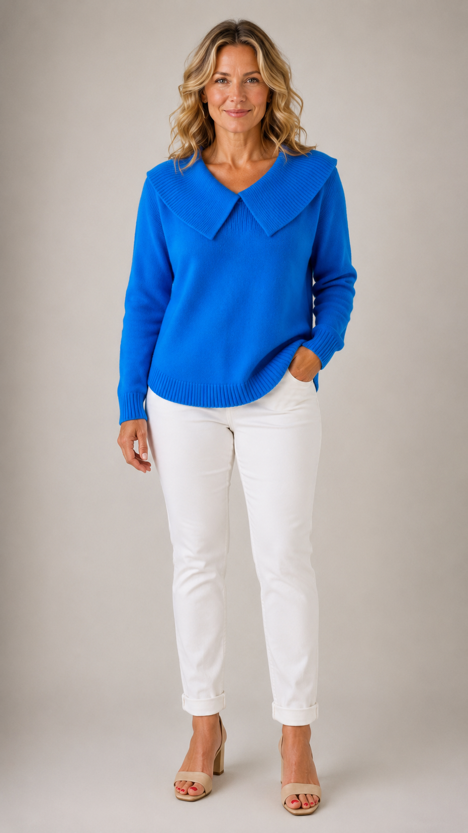 Oversized Collar V-Neck Long Sleeve Knit Sweater