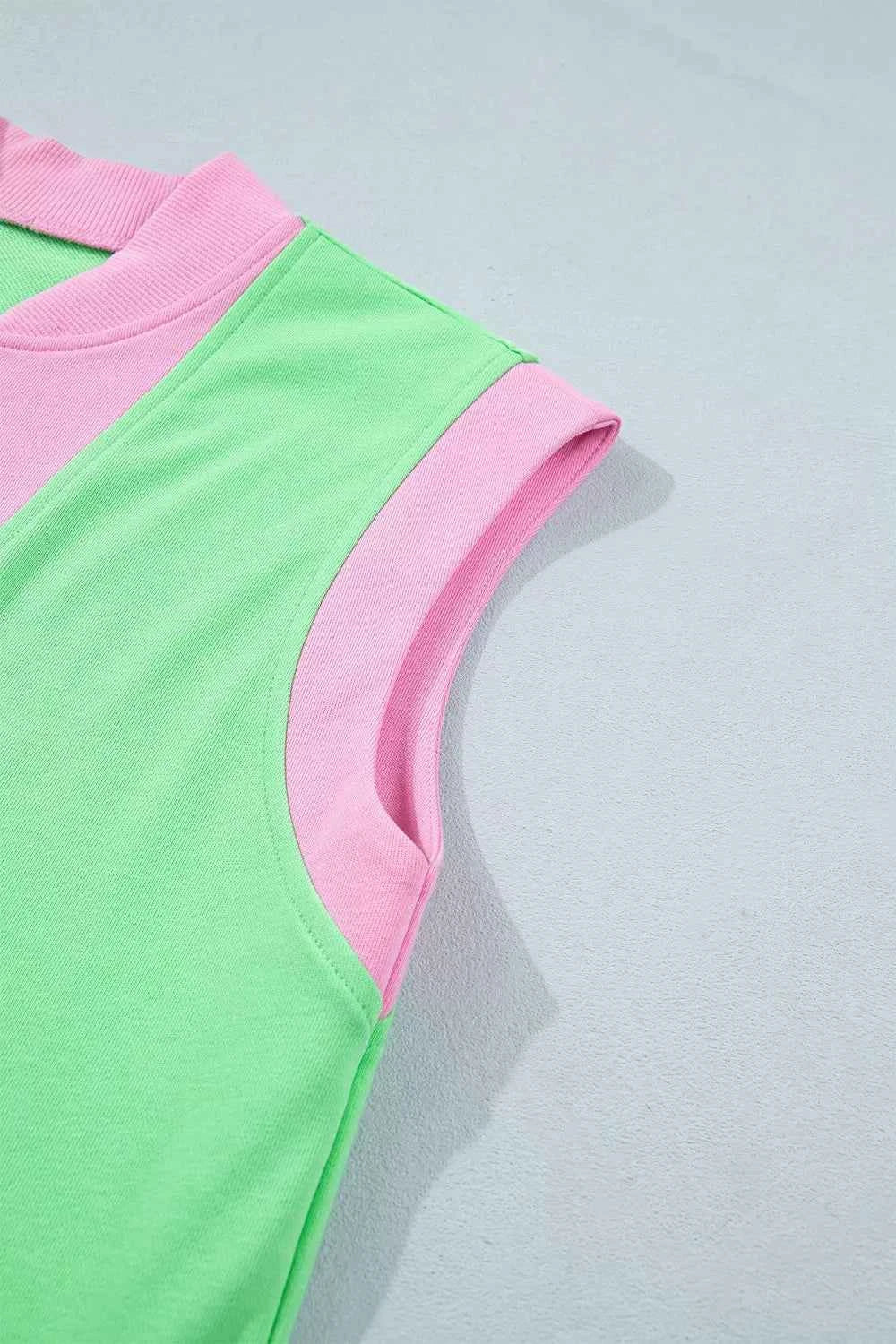 Color Block Accent Half Zip Top Athleisure Shorts Set