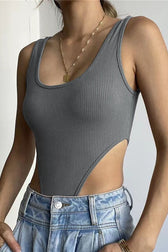 Slim U Neck High Slit Tank Bodysuit