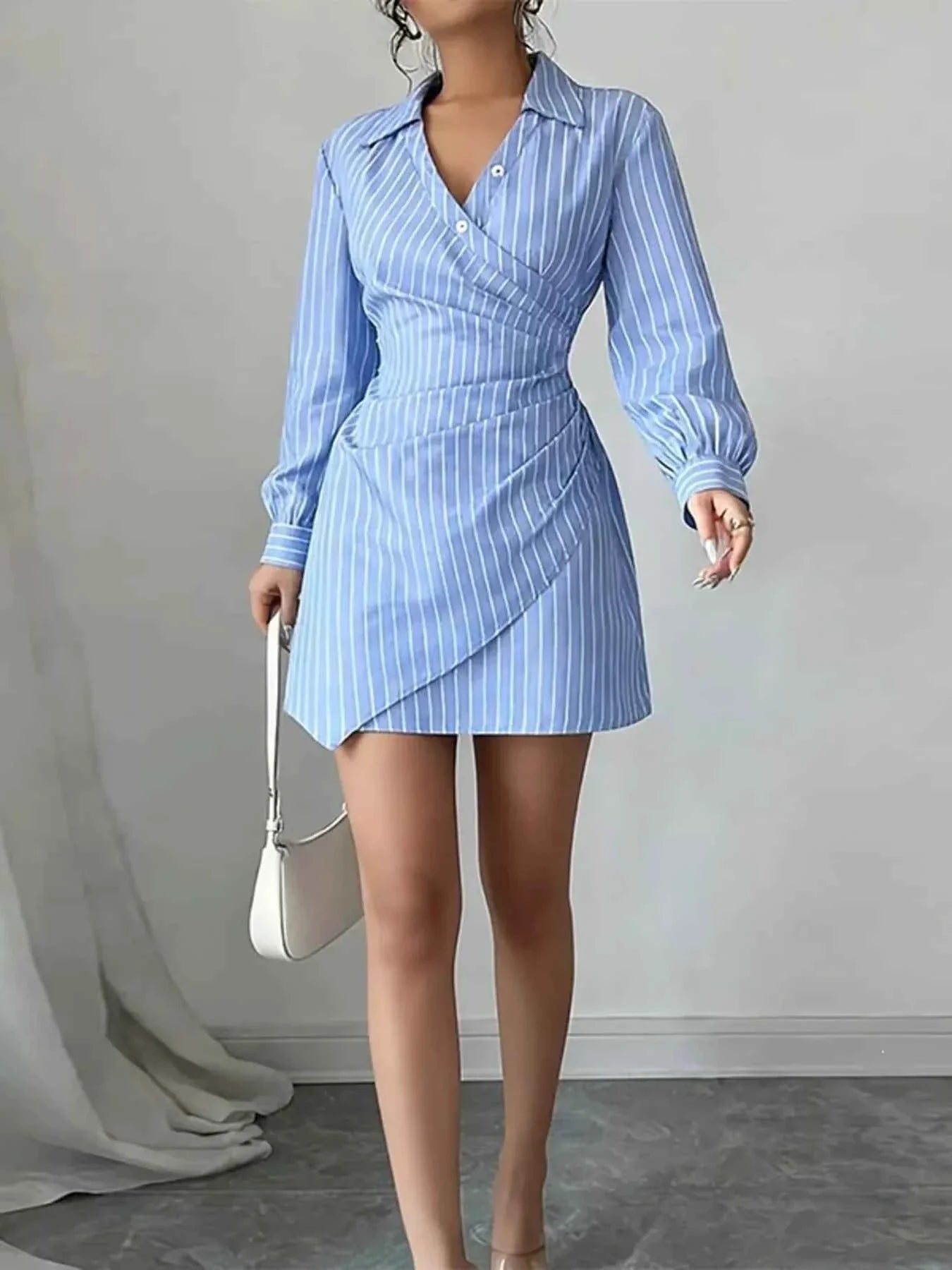 Full Size Striped Long Sleeve Shirt Dress Plus Size