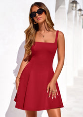 Square Neck Sleeveless Fit and Flare Mini Dress