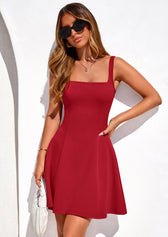 Square Neck Sleeveless Fit and Flare Mini Dress
