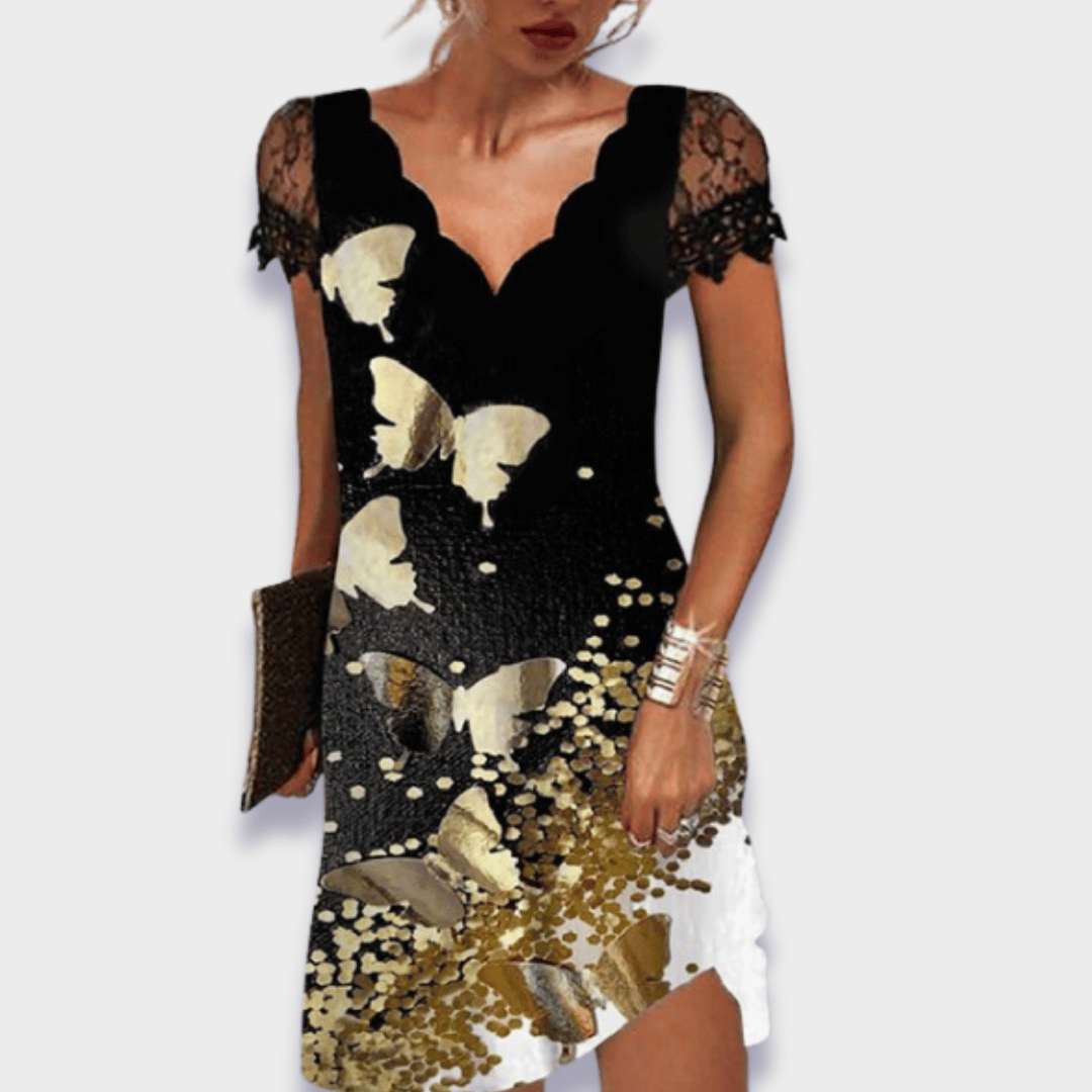 Lace Sleeve Scallop V-Neck Mini Dress 9