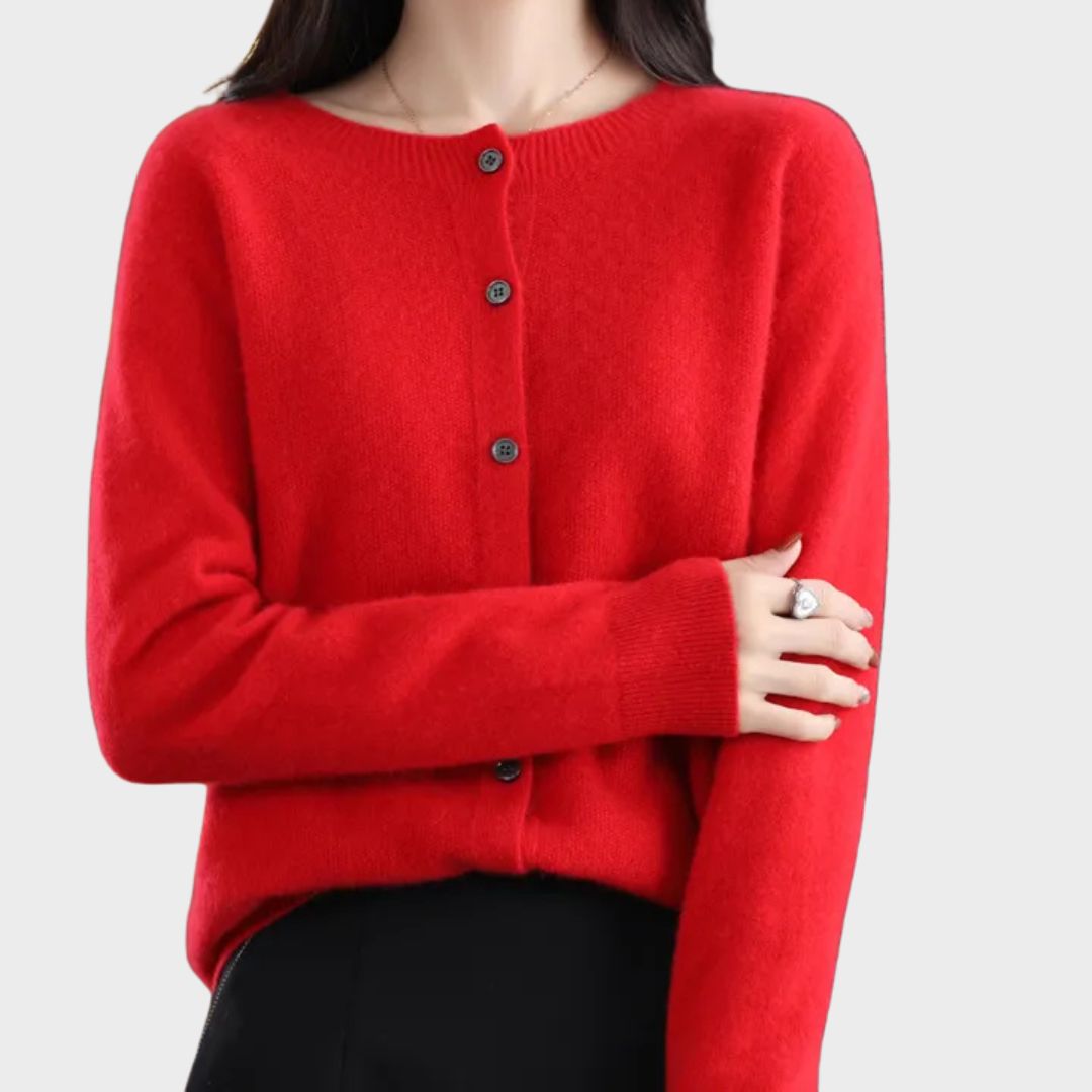 Crew Neck Button Front Long Sleeve Knit Cardigan