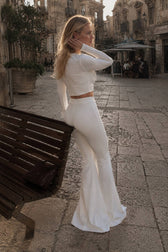 Solid Color Long Sleeve Crop Top Pants Set