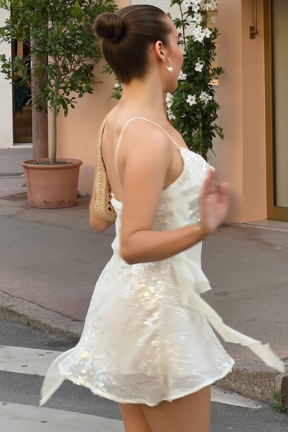 Sequin Cowl Neck Asymmetrical Ruched Slip Dress