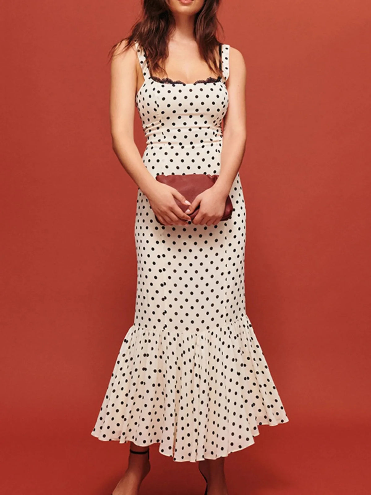 Polka Dot Sweetheart Neckline Maxi Dress