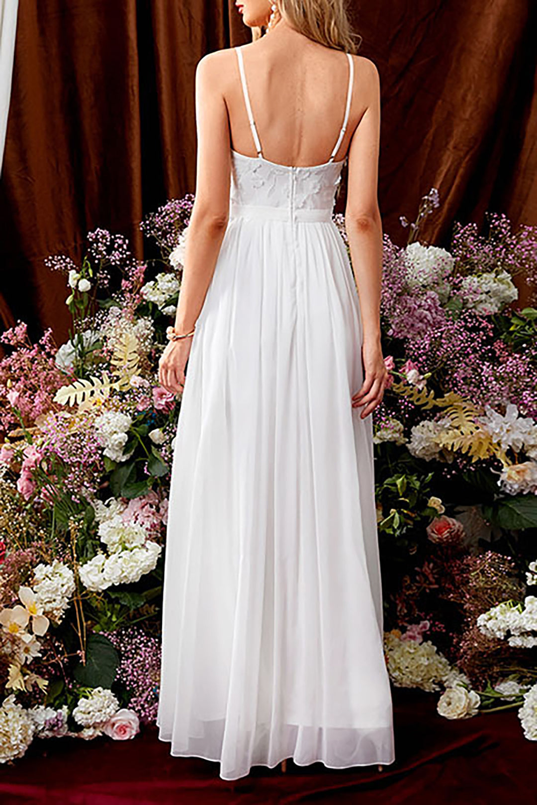 Lace Appliques Slip Maxi Dress - View 2