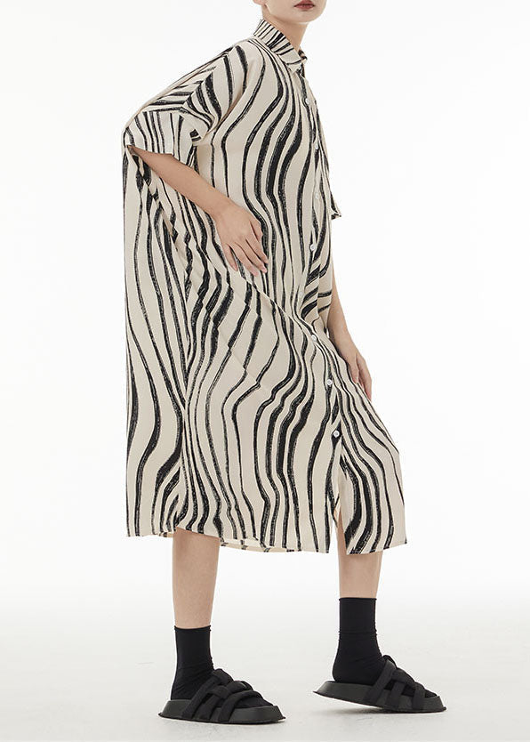 Oversized Button Front Short Sleeve Abstract Stripe Shirt Midi Dress