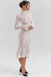 Crew Neck Lace Long Sleeve Mermaid Bodycon Lace Dress