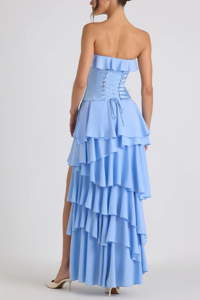 Spliced Ruffled Sling Split Shaped Maxi Boho Dress