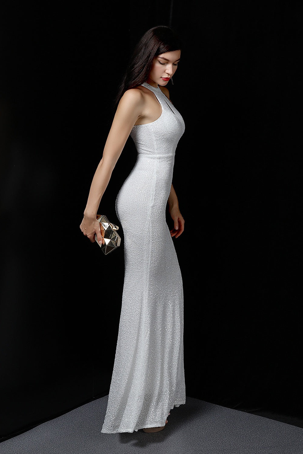 Sequin Halter Neck Keyhole Mermaid Gown