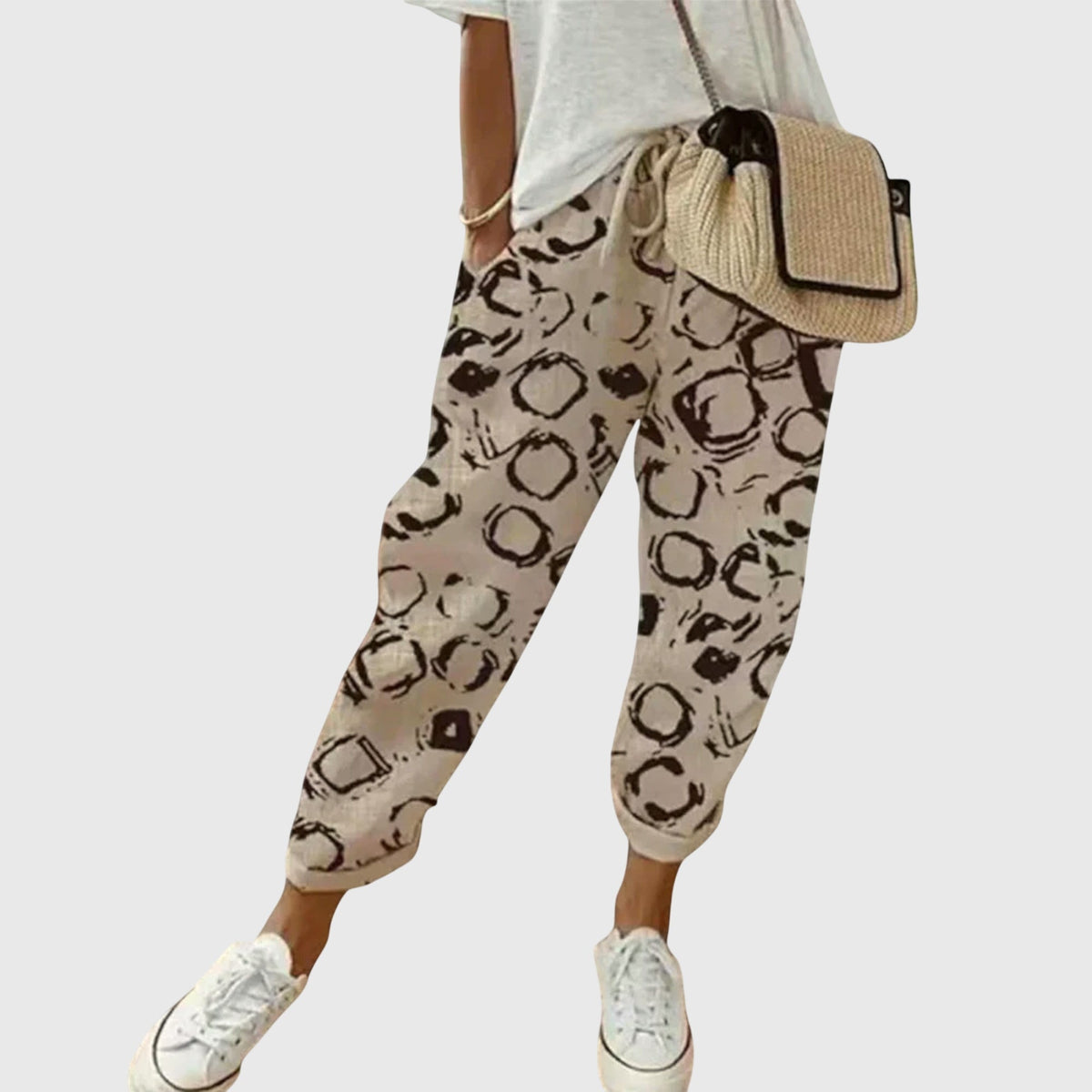 Striped High Waist Drawstring Tapered Pants