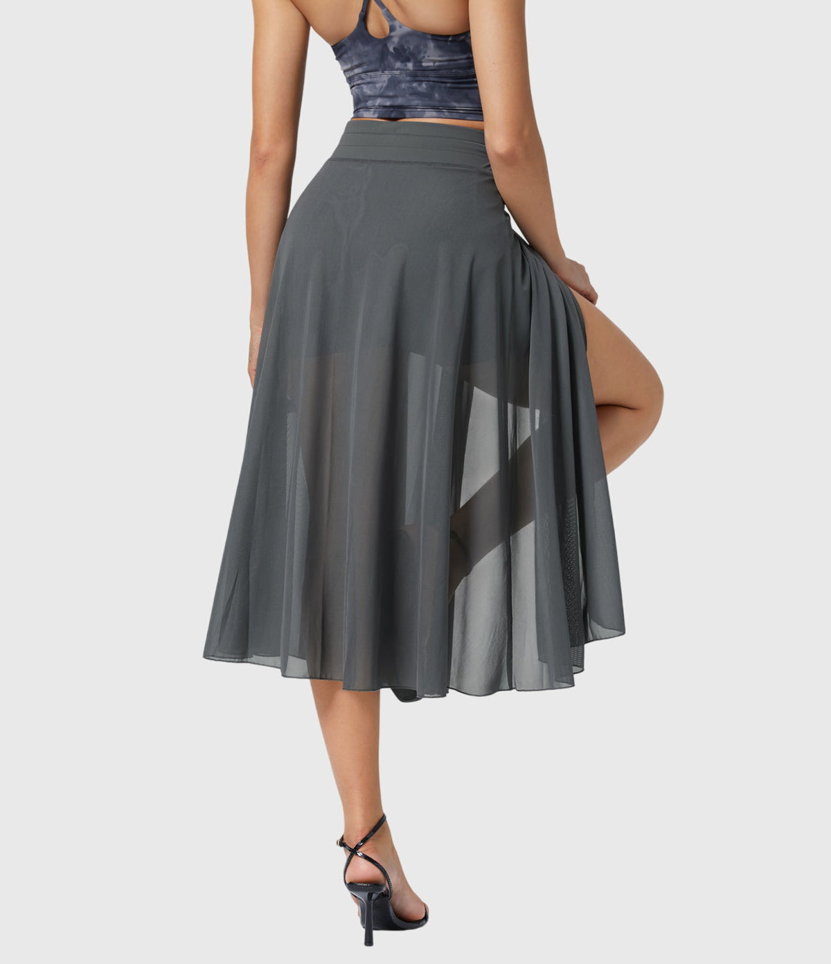 High Waist Drawstring Front Slit A-Line Midi Skirt