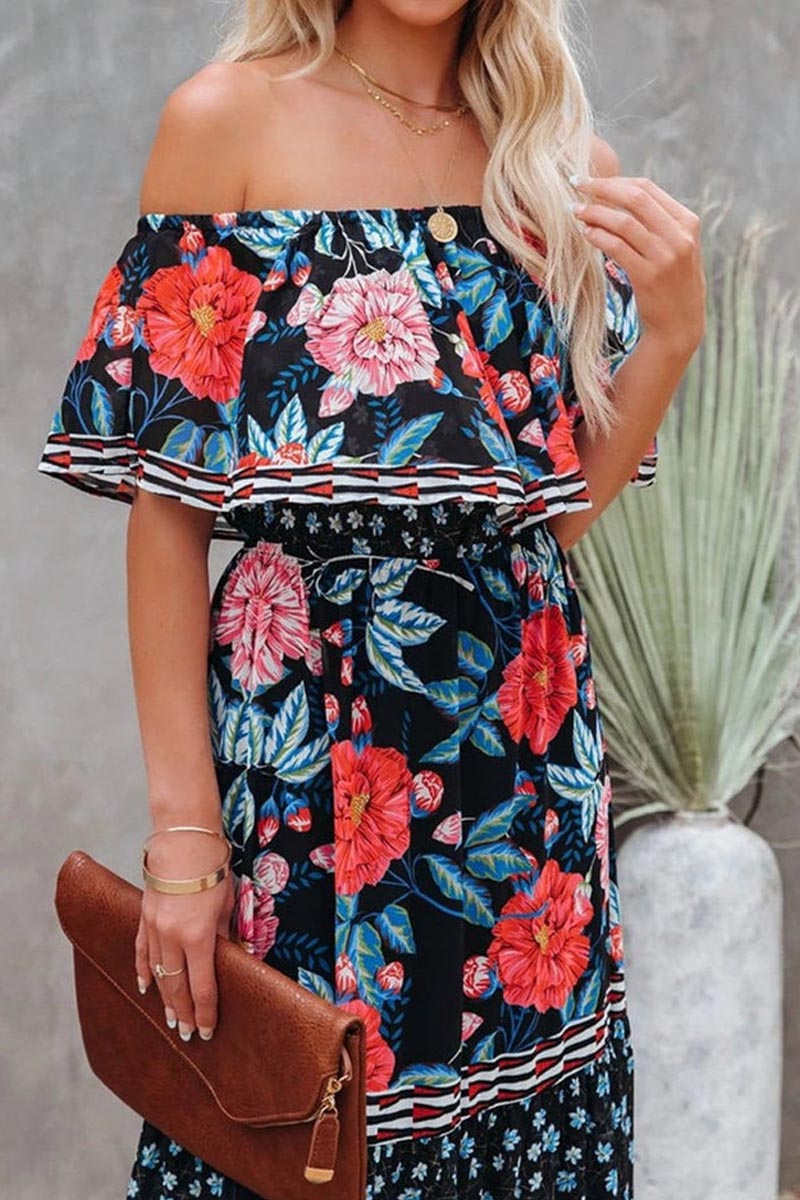 Floral Print Off Shoulder Ruffle Tiered Maxi Dress 3