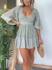 Lace V-Neck Bell Sleeve Tiered Mini Dress