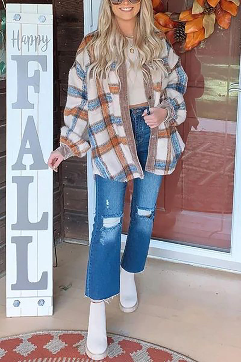 Plaid Pockets Button Jackets
