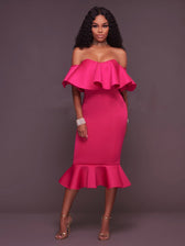 Off Shoulder Ruffle Mermaid Midi Dress 14