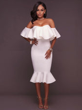 Off Shoulder Ruffle Mermaid Midi Dress 5