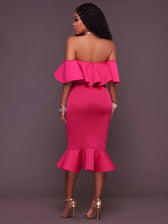 Off Shoulder Ruffle Mermaid Midi Dress 15
