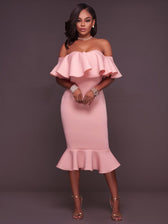 Off Shoulder Ruffle Mermaid Midi Dress 2