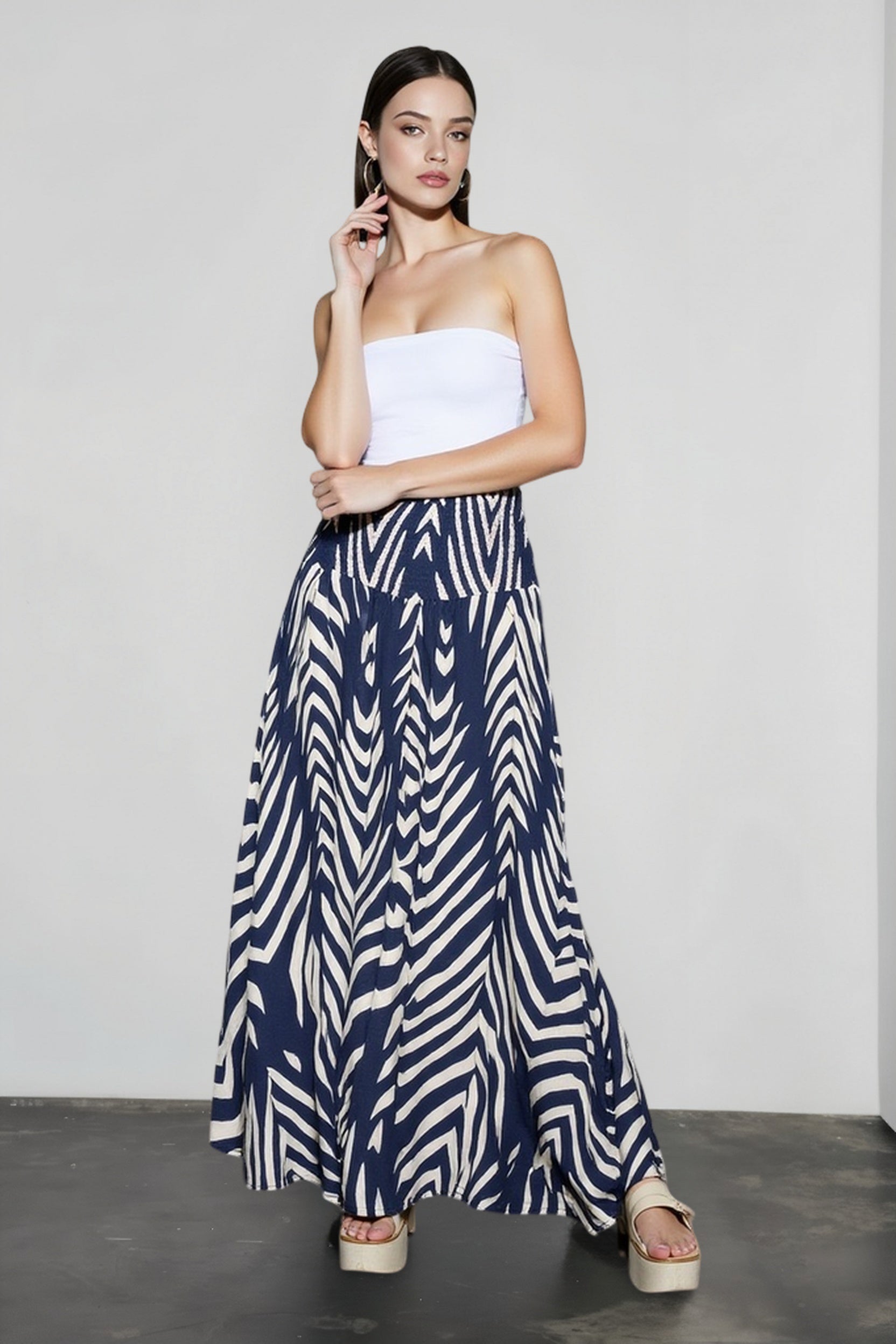 Leaf Print Flowy Vacation Skirt